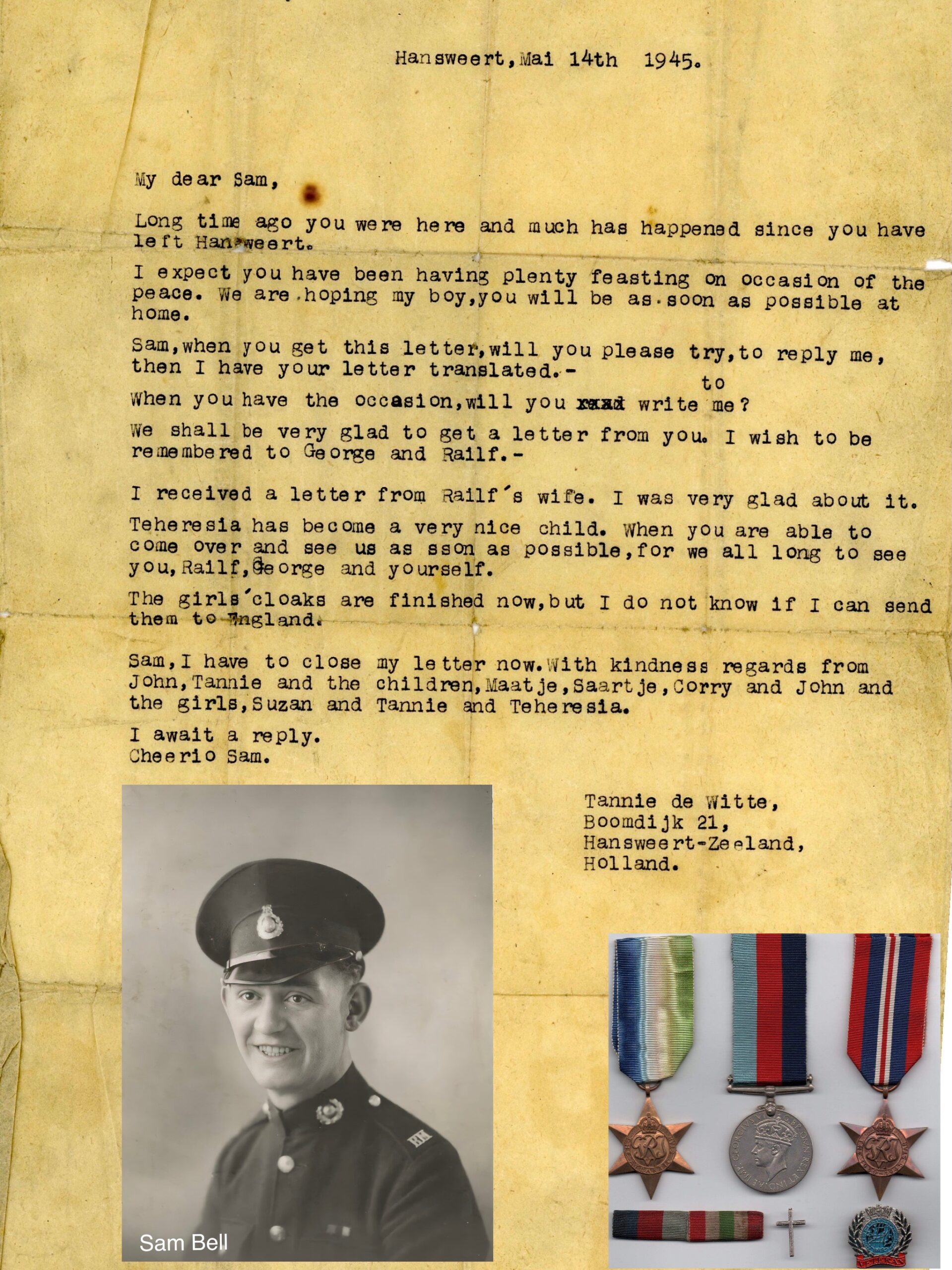 Samuel Bell letter, photo and medals