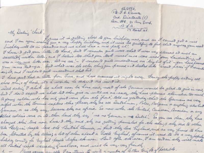 Frederick Ramsay letter to daughter