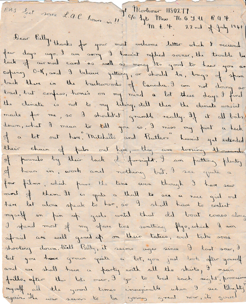 Franks-letter-to-Brother-Billy Mortimer