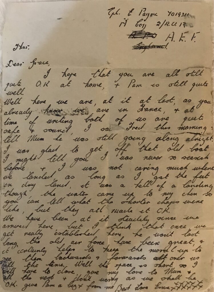 Le Mesnil letter - Payne