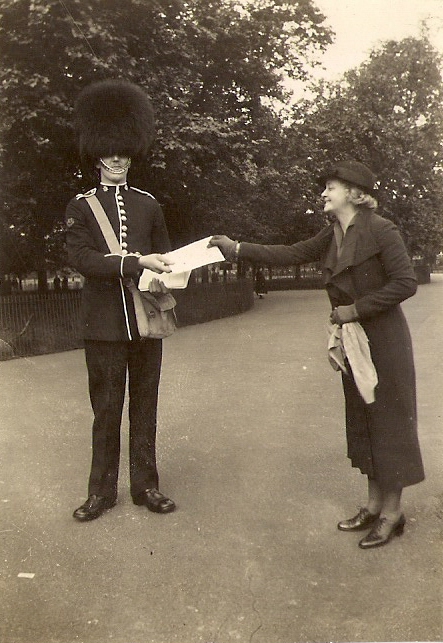 Soldier and lady in a park