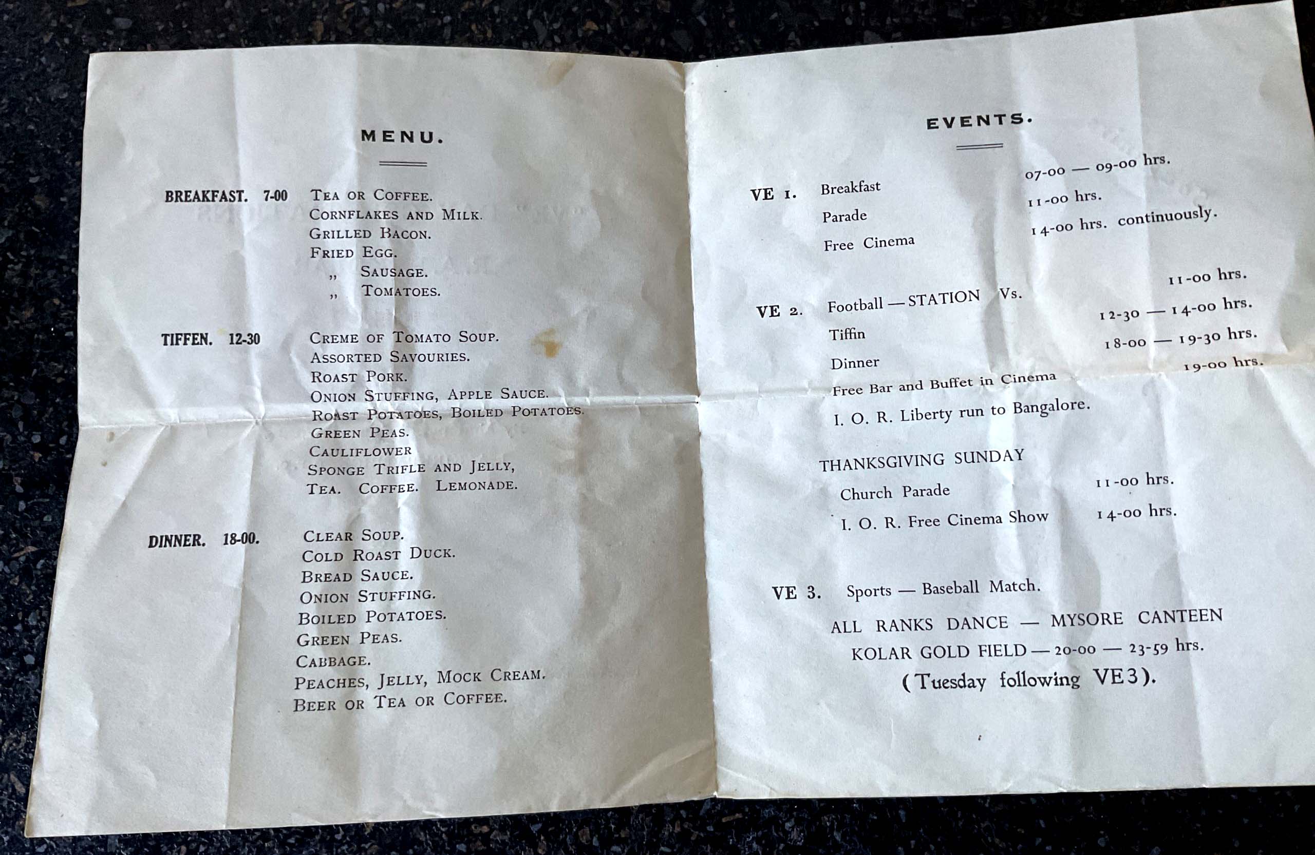 Menu and programme of events